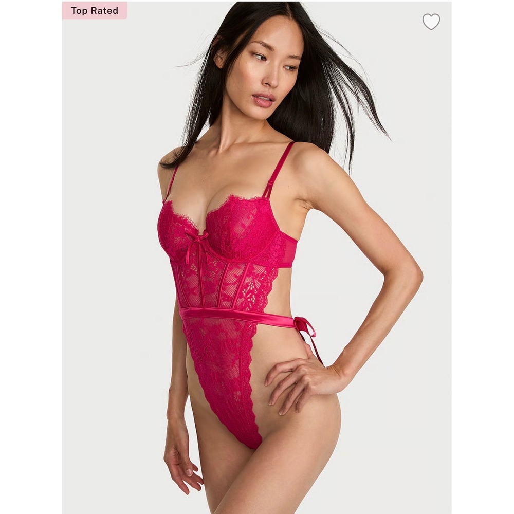 Victorias Secret Dream Angels Wicked Unlined Lace Teddy Pink Medium NWT